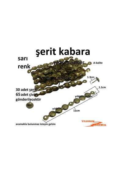 Şerit Kabara Altın Sarı Renk Düz Renk 30 Adet Raptiye Çivi Koltuk