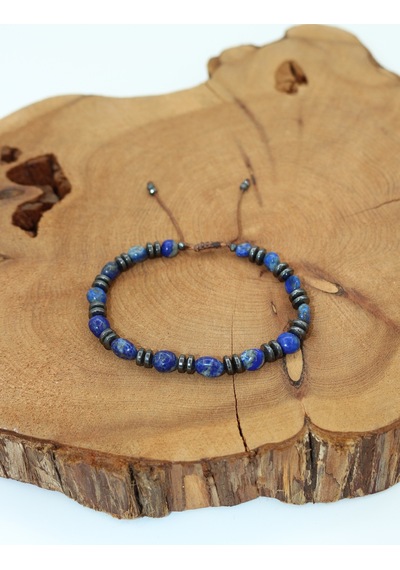 Sertifikalı Lapis Lazuli Ve Hematit Doğal Taşlı Bileklik Lacivert