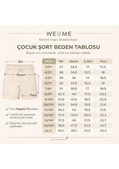 We&me Erkek Çocuk %100 Pamuklu Şort Yazlık Rahat Kalıp Günlük Basic Model Kahverengi