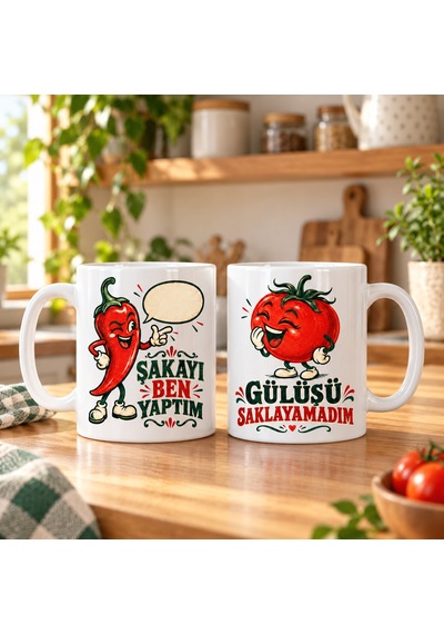 Ren.ga.renk Saklı Neşe 2'li Porselen Kupa Seti - Model 854 Rengaren