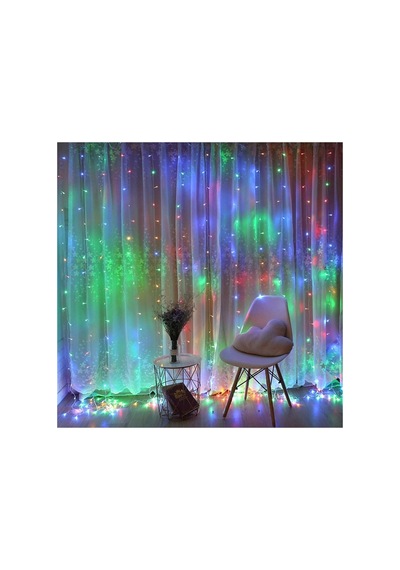 8 Fonksiyonlu 2 Metre 200 Led 10 Saçak Rgb Led Perde Aydınlatma Beyaz