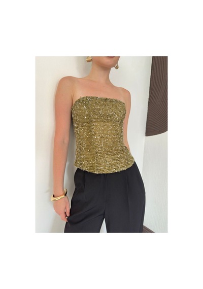 Verymoda Pul Payet Straplez Bluz D3123 Haki