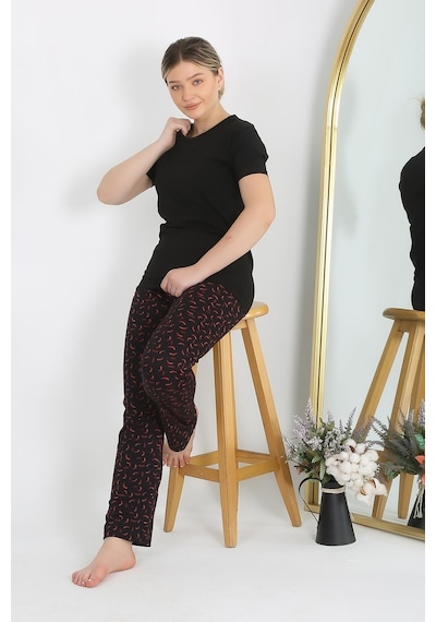 Akbeniz Kadın Kısa Kol Pamuk Penye Pijama Takım Siyah 4214-siyah Siyah