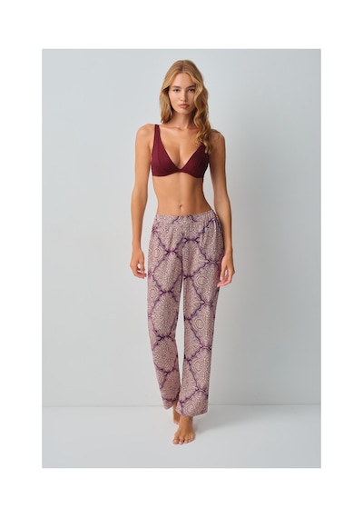 Suwen Harper Gömlek Yaka Pijama Takımı Wsh10510047662 Bordo Desenli