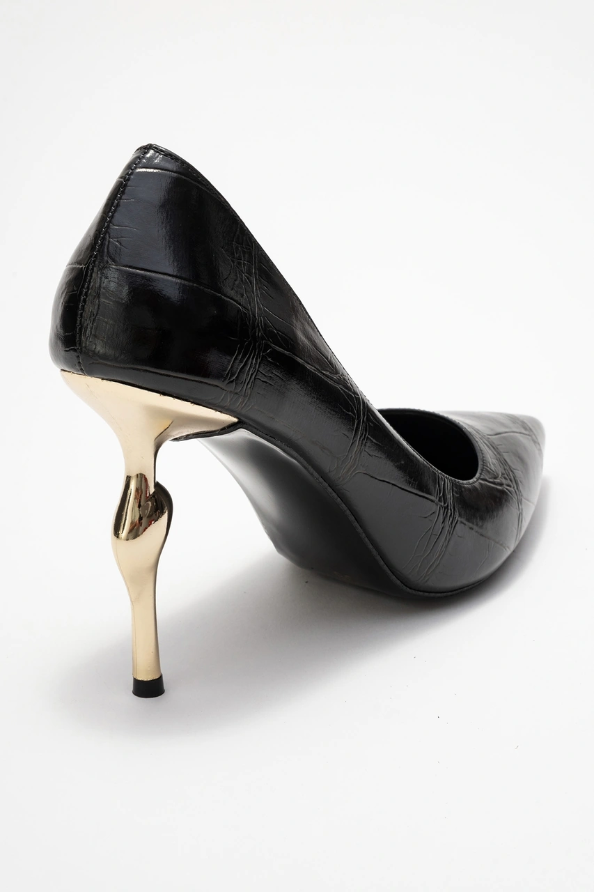 Luvishoes Luvi Shoes Hudson Siyah Baskı Kadın Topuklu Ayakkabı Siyah