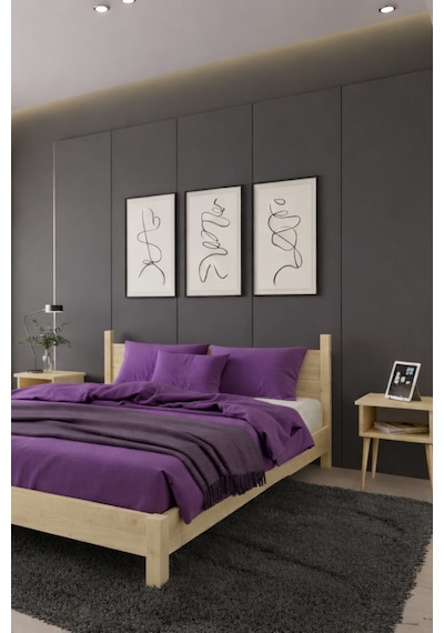 Mi Rage Masif Ahşap Karyola Ve 2 Adet Komodin Natürel 90x190