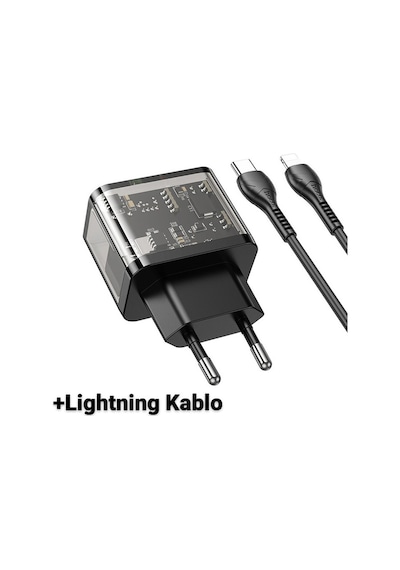 Hoco N34 PD20W USB + Type-C + Lightning Kablo Hızlı Şarj Adaptör Seti