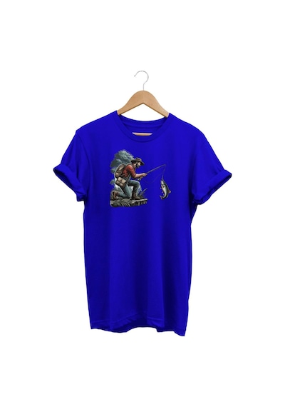 Widi Balık Avı Baskılı Mavi T-shirt Saks Mavi