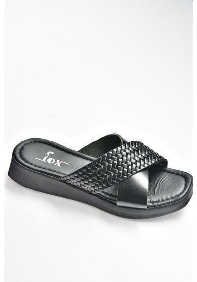 Fox Shoes Siyah Hakiki Deri Çapraz Bantlı Kadın Terlik M291049903