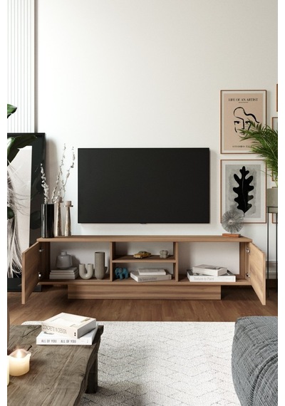 Verona Modern 2 Kapaklı Raflı Tv Ünitesi Tv Sehpası 180 Cm Ceviz