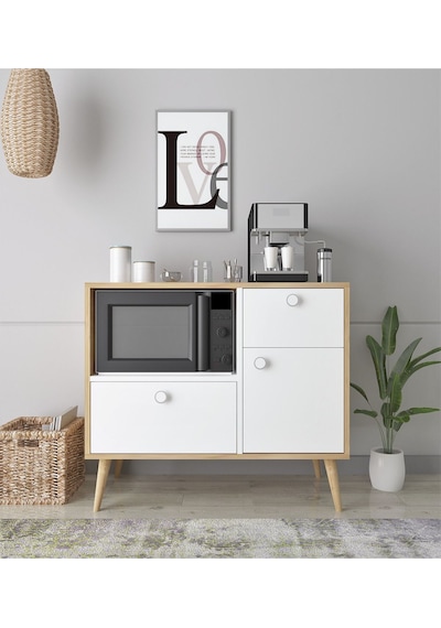 Floradesign Fresh Kahve Köşesi / Çok Amaçlı Dolap / Airfryer Dolabı / Mutfak Organizeri Meşe+beyaz