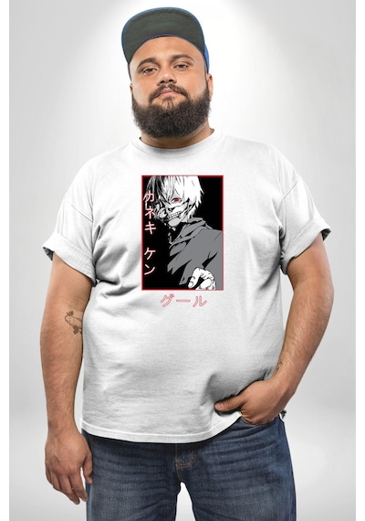 Angemiel Kaneki Ken Kuma Japon Anime Şeytan Beyaz Büyük Beden Kadın Erkek Ünisex Basic Ön Baskılı Tişört Beyaz