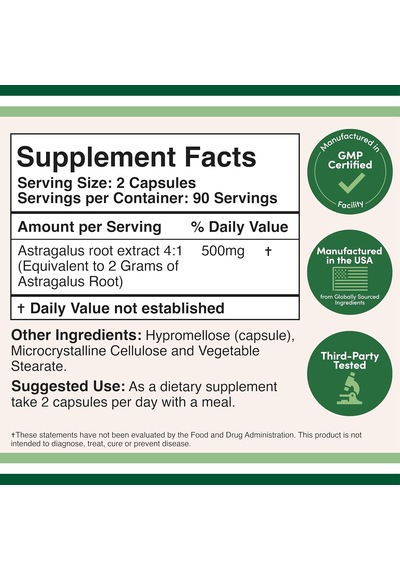 Double Wood Immune Boosting Astragalus 500mg 180 Caps