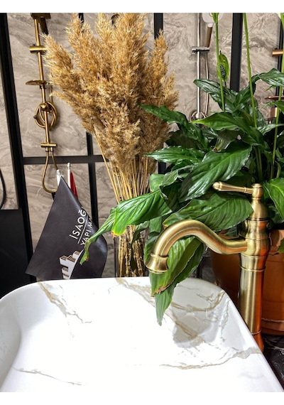 İsaoğlu Yapı Antik Gold Çanak Lavabo Bataryası Mat Altın Çanak Bataryası Gold Lavabo Bataryası Gold