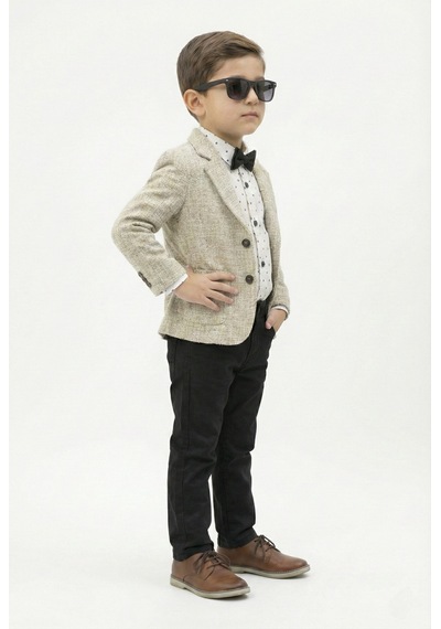 Mnk Baby & Kids Blazer Ceketli Gömlekli Erkek Çocuk Spor Takım Elbise M00792 Bej