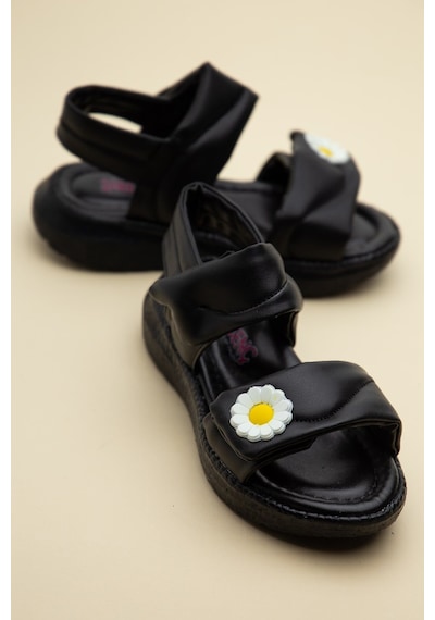 Dilimler Ayakkabı Şirinbebe Ortopedik Kız Çocuk Sandalet Siyah Faylon Taban Cırtlı Papatya Aksesuarlı-4768 Dilimler Ayakkabı Şirinbebe Ortopedik Kız Çocuk Sandalet Siyah Faylon Taban Cırtlı Papatya Aksesuarlı-4768