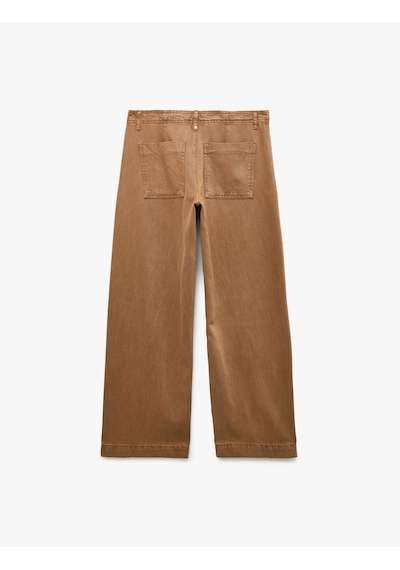 Koton Standart Bel Regular Fit Düğmeli Nervürlü Düz Paça Pantolon - Culotte Jeans Kahverengi 7wal40044mw Kahve