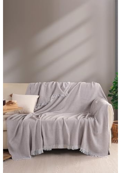 Tr Carden Organik Pamuklu Kaymaz Koltuk Örtüsü Desenli 200x230 Cm Kanepe Çekyat Buldan Bezi Bej Diğer