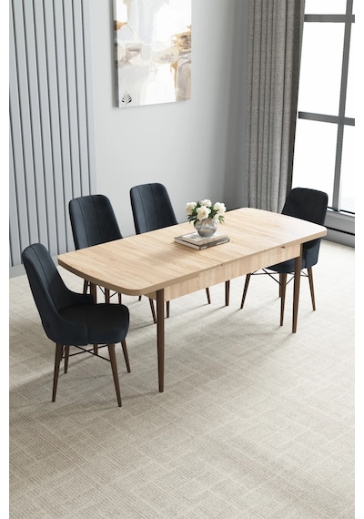 Zümra Serisi, Meşe Desen 80x132 Açılabilir Mdf Mutfak Masası Takımı 4 Adet Sandalye Antrasit Zümra Serisi, Meşe Desen 80x132 Açılabilir Mdf Mutfak Masası Takımı 4 Adet Sandalye Antrasit