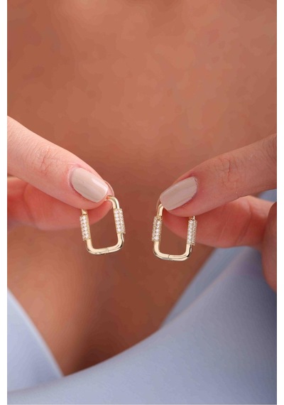 Ara Taşlı Ataş Dikdörtgen Küpe