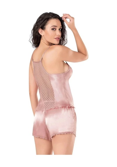 Ang Butik Kadın Koyu Pudra Saten Babydoll Şort Takımı