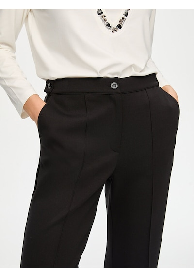 Faik Sönmez Önü Dikiş Detaylı Wide Leg Fit Örme Pantolon S26pnt017 Us26pnt01710 Siyah