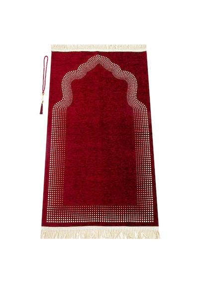 Mihrap Desenli Düz Şönil Seccade Bordo