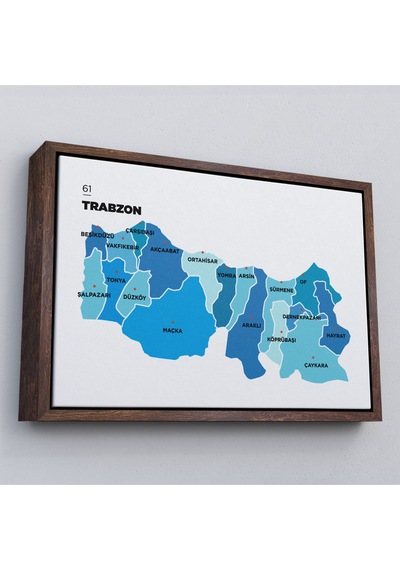 Çerçeveli Trabzon İli Ve İlçeler Haritası Dekoratif Kanvas Tablo-1471