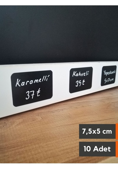 10 Adet Silinebilir Karatahta Yapışkanlı Siyah Etiket 5 x 7,5 CM A8