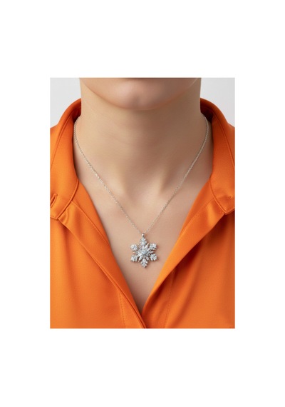 925 Ayar Gümüş Baget Taşlı Kar Tanesi Gümüş Kolye