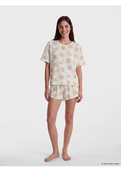 Lcw Dream Ekru Baskılı Kadın Şortlu Pijama Takımı
