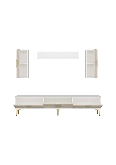 Tvr1832btg Slim Tv Ünitesi Takımı Beyaz-traverten-gold 180cm