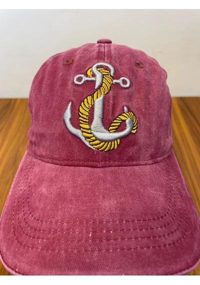 Hamze Çapa Nakışlı Denizci Yıkamalı Vintage Eskitme Unisex Cap Şapka Bordo