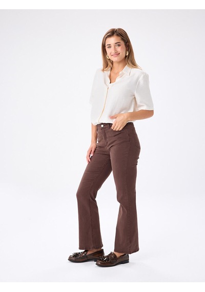 Faik Sönmez Flare Paça Parça Boya Tenselli Pantolon W27pnt026 Uw27pnt02683 Koyu Kahve