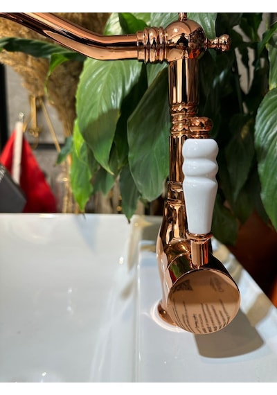 İsaoğlu Yapı Rose Bakır Lavabo Bataryası Zen Design Kolay Abdest Yüksek Lavabo Musluğu Bronz Bakır Rose Gold