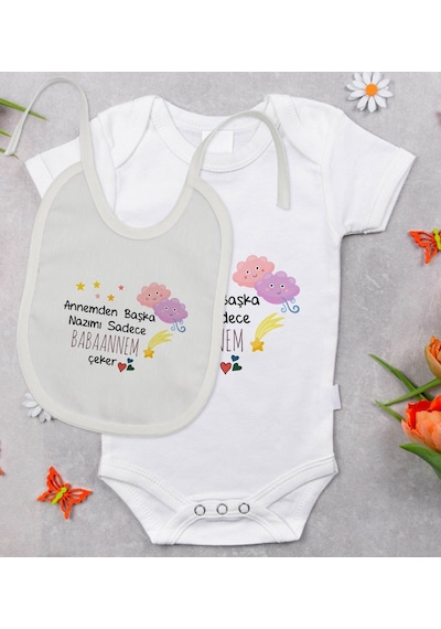 Bitmeyenkartus Bk Kids Babaannem Tasarımlı Bebek Body Zıbın Ve Mama Önlüğü Hediy Çok Renkli