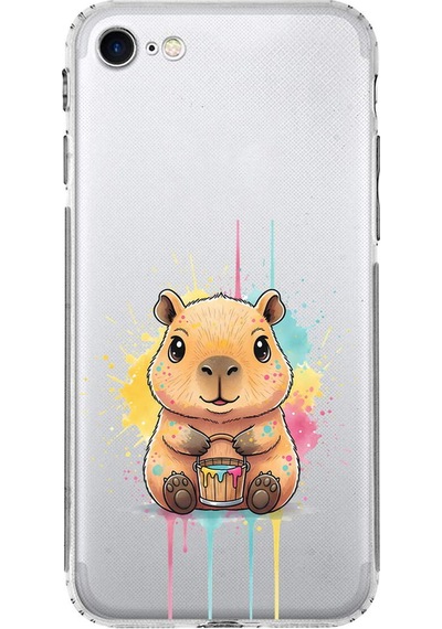 Apple Uyumlu iPhone Se 2020 İle  Splash Kapibara Tasarımlı Kamera Korumalı Şeffaf Silikon Kılıf 051d
