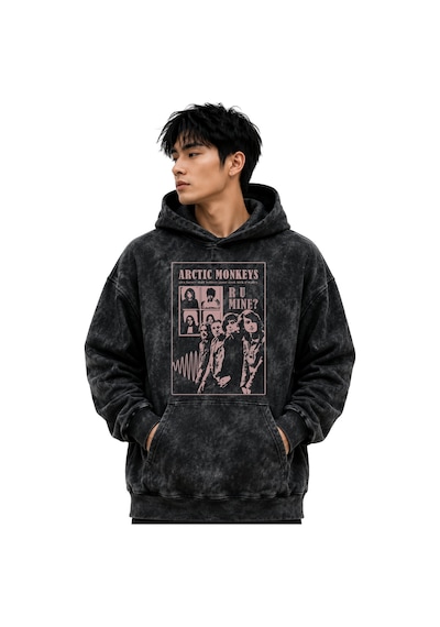 Sevbano Arctic Monkeys Müzik Grubu Baskılı Unisex Oversize Yıkamalı Premi Siyah