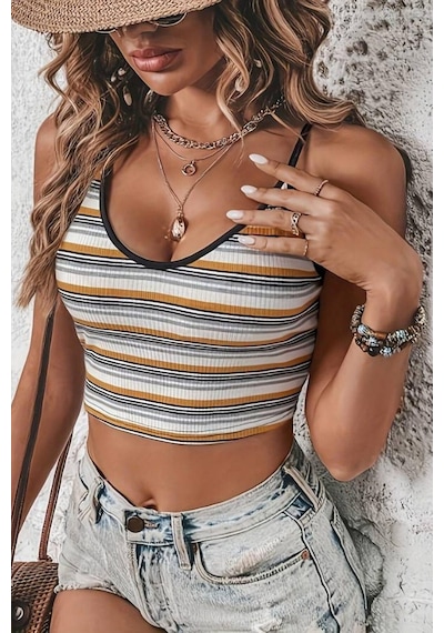 Bella Notte Retro Fitilli Askılı Crop Atlet Çok Renkli