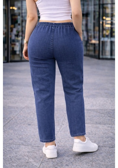 Cedy Denım - Büyük Beden Likralı, Beli Lastikli Jean Pantolon C636 Açık Mavi