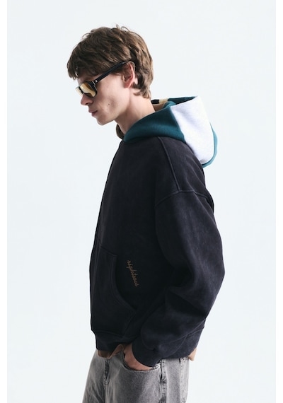 Vamos Boxy Fit Kapüşonlu Sweatshirt Siyah