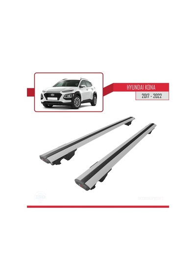Hyundai Kona 2017-2022 Arası İle Uyumlu Hook Model Anahtar Kilitli Ara Atkı Tavan Barı Gri