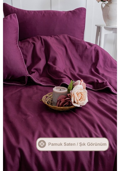 Elart Stark Nevresim Takımı Çift Kişilik %100 Pamuk Saten Biyeli 200x220 Cm Mürdüm Mürdüm