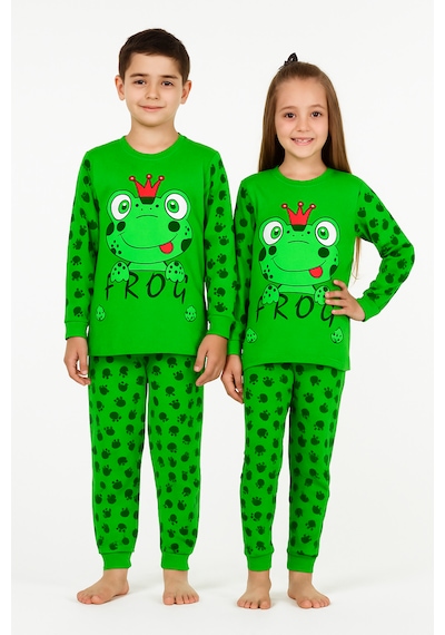 Bilge Trend Kurbağa Prens %100 Pamuklu Penye Çocuk Pijama Takımı Yeşil