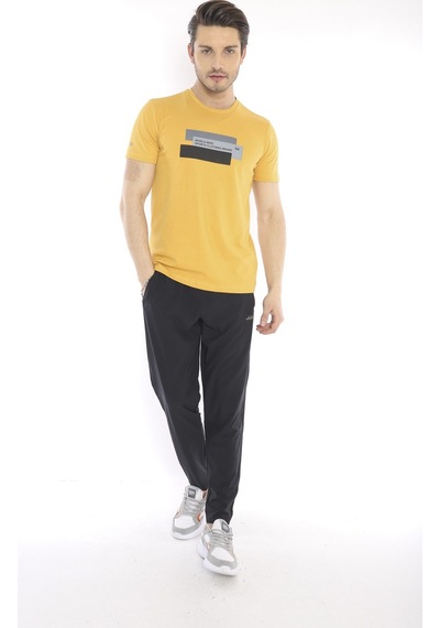 Escetic Erkek Spor Hardal Bisiklet Yaka Slim Fit T-Shirt-3356