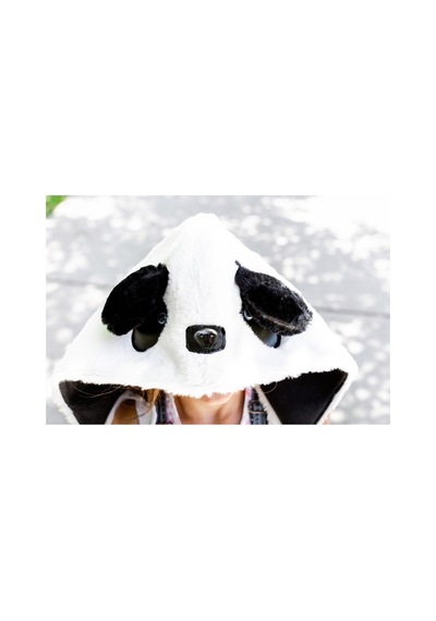 Unisex Çocuk Su Geçirmez Panda Tasarımlı Çıkarılabilir Kapüşonlu Sırt Çantası Beyaz Siyah