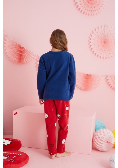 Siyah İnci Lisanslı Polar Çok Renkli Nakışlı Bisklet Yaka Pijama Takım Hk300 Lacivert