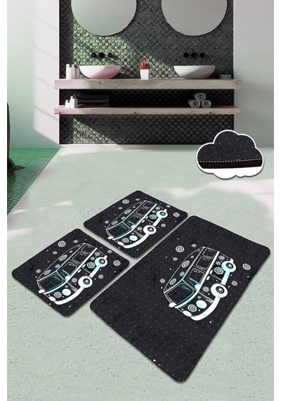 Bus 3 Lü Set Banyo Halısı Paspas Siyah