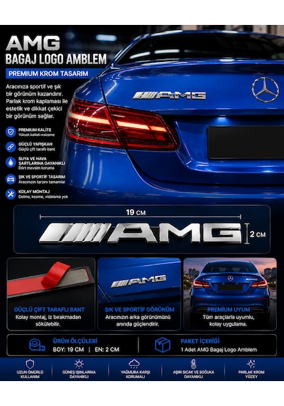 Mercedes Amg Bagaj Logo Amblem Krom Premium Tasarım 0