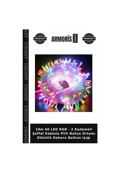 10m 60 Led Rgb - 2 Kademeli Şeffaf Kablolu Pilli Bahçe Ortamı Etkinlik Dekoru Balkon Işığı Çok Renkli